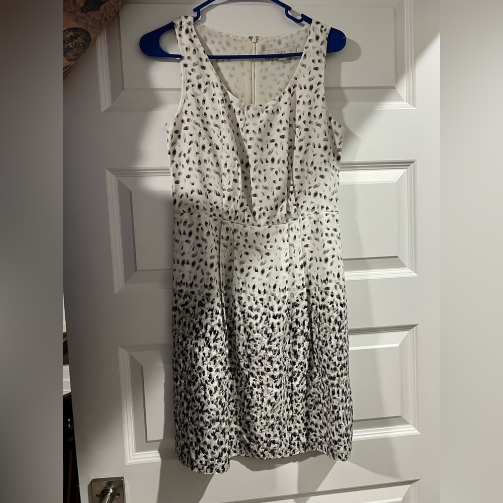 LOFT Black and White Patterned Midi Dress